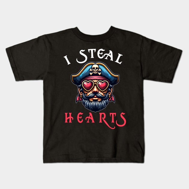 I steal your heart funny pirate Valentine's Day Kids T-Shirt by RetroZin